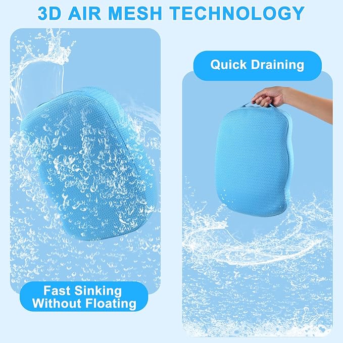 Hot Tub Booster Seat for Adults, Weighted Non-Slip Spa Cushion Pillow with Suction Cups, 5" Thick Supportive Quick Dry 4D Air Mesh, Stays Submerged for Indoor and Outdoor Bath, Blue