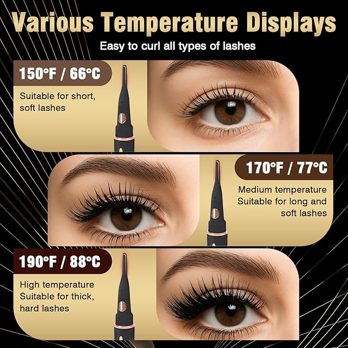 USB-Rechargeable Heated Eyelash Curler with LED Display - 3 Temp Settings, Mini Design, Safe Curling for Long-Lasting Natural Lashes