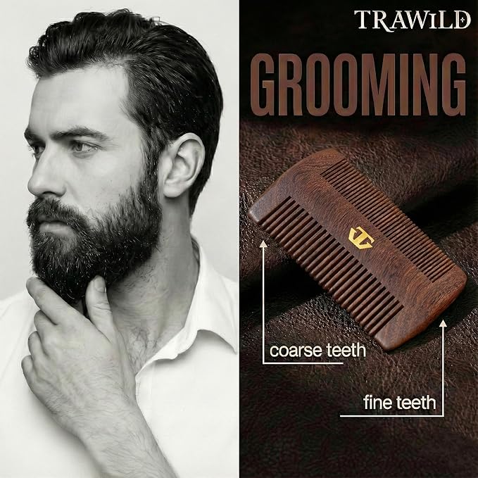 Sandalwood Beard Comb for Men with Mother of Pearl Inlay, Premium Grooming Wood & Wooden Comb for Beard and Mustache
