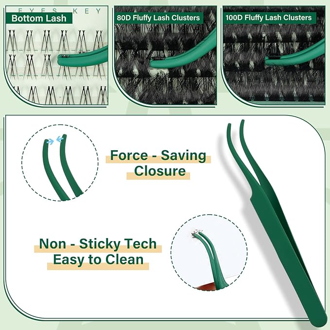 KEYYOU Lash Extension Kit with Bottom Lashes Mixed 5-18mm 80D 100D Eyelash Extension Kit Multi-Type Lash Clusters with Bond and Seal Applicator Remover DIY at Home