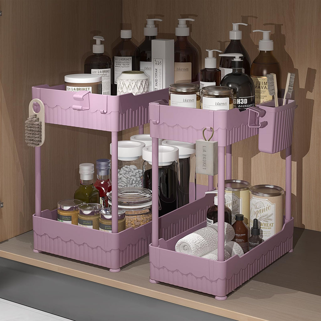 Sevenblue 2-Pack Under Sink Organizer with Hooks & Hanging Cup for Kitchen