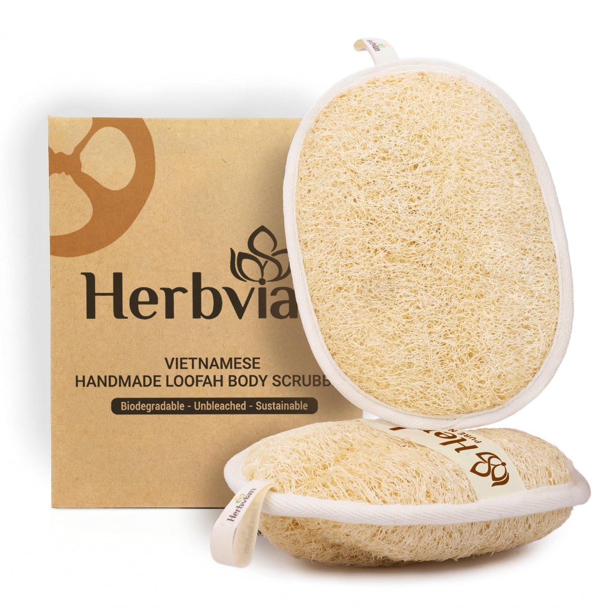 Herbvian Natural Loofah Exfoliating Body Scrubber Pads for Bath and Shower