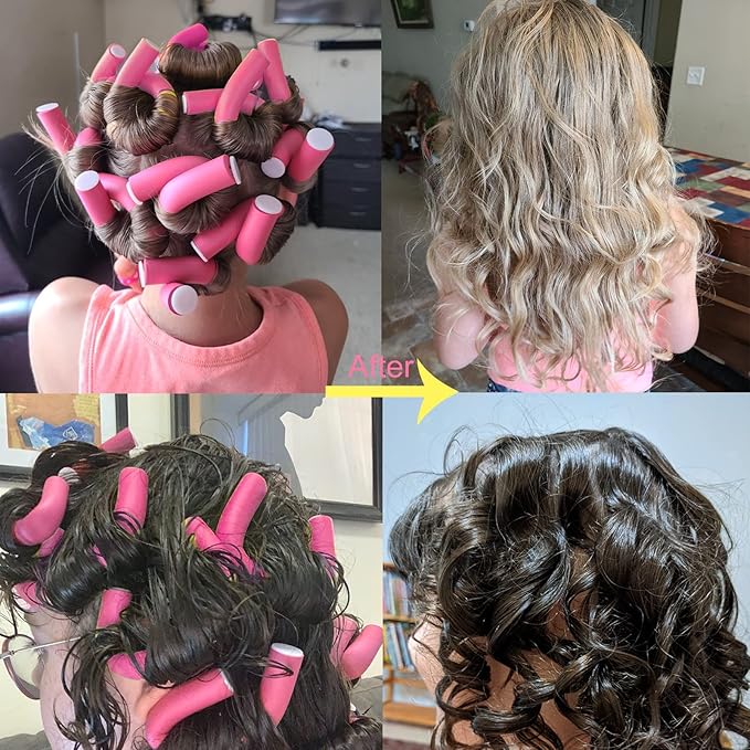 Jusbuya 38PCS Flexible Curling Rods, 9.45" FlexiRods for Natural Long Hair, No Heat Heatless Bendy Foam Hair Curlers, with 2 Steel Pintail Combs