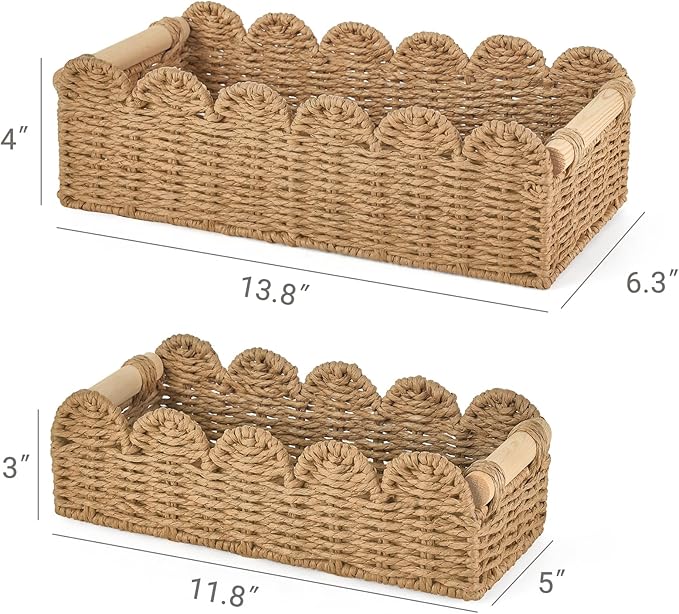Dahey Toilet Paper Storage Basket 2 Pack Bathroom Scalloped Tank Basket