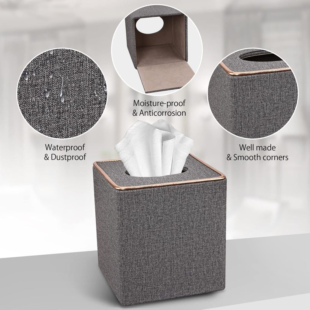 Tissue Box Cover, PU Leather Tissue Box Holder Square Box Covers for Home/Office/Car Decoration 5.3"X5.3"X5.8" - Grey