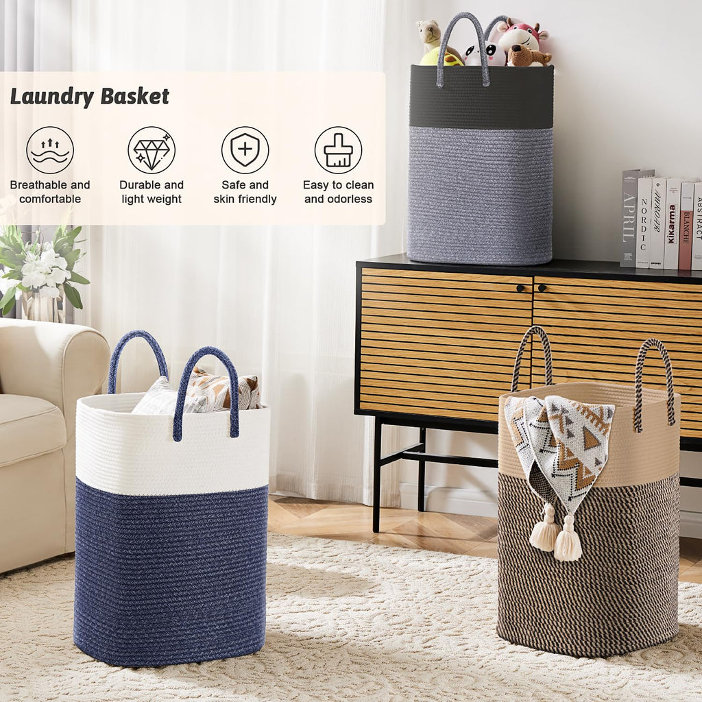 Artfeel Laundry Basket,Woven Cotton Rope Laundry Hamper,60L Versatile Storage for Dirty Clothes,Baby Toys,and Blankets in Bathroom, Nursery,and Living Room