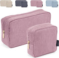 MAGEFY Makeup Bag for Purse, 2 Pcs Corduroy Cosmetic Bag for Women Small Travel Makeup Pouch with Zipper(Pink)