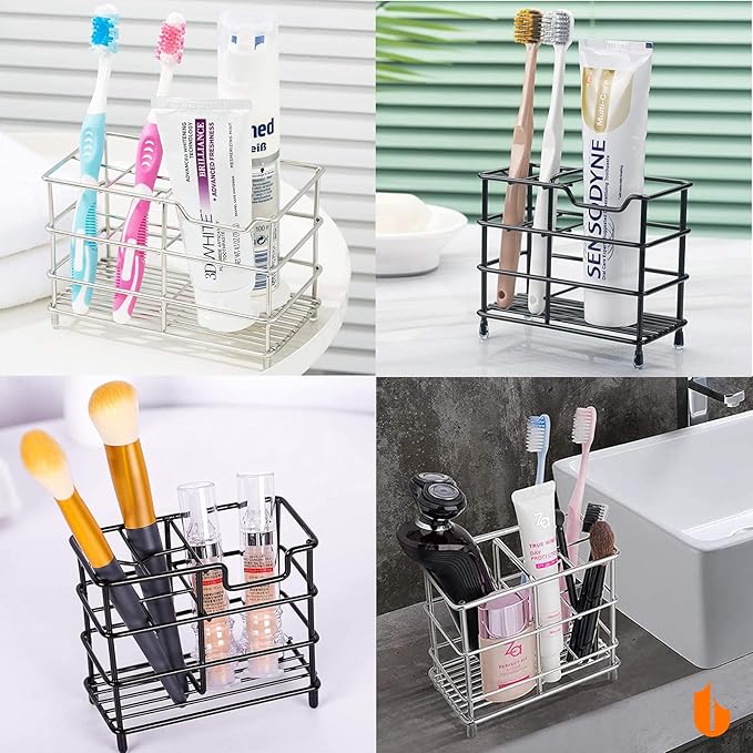 Urbanstrive 304 Stainless Steel Bathroom Toothbrush Holder Toothpaste Holder Stand Bathroom Accessories Organizer, Silver