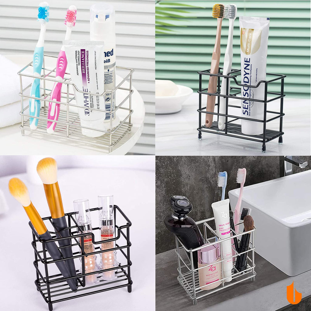Urbanstrive 304 Stainless Steel Bathroom Toothbrush Holder Toothpaste Holder Stand Bathroom Accessories Organizer (Black, Large)