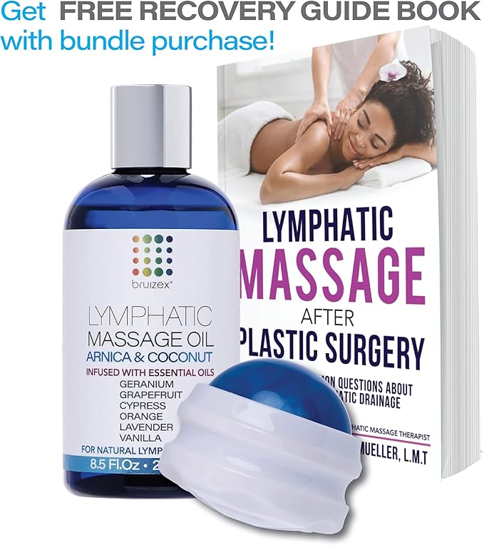 Lymphatic Drainage Massage Oil for Massage Therapy - Arnica & Coconut Oil for Post Surgery Recovery & Lymphatic Drainage Massager, Liposuction, 360 Lipo, BBL, Tummy Tuck Procedure,Moisturizing -8.5 Oz