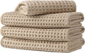 Microfiber Waffle Face Towels, 4 Pieces, Soft, Absorbent, Fast Drying, Lint Free 430 GSM (Beige)