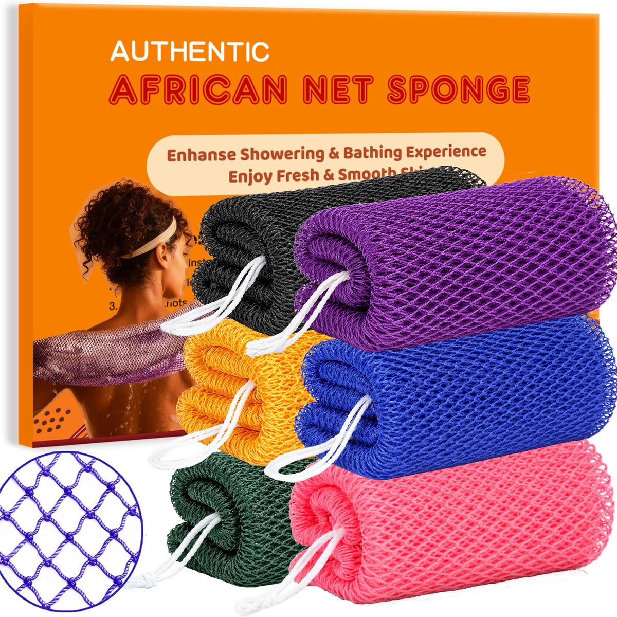 African Net Sponge Authentic Exfoliating Washcloth Body Back Scrubber 3 Pcs