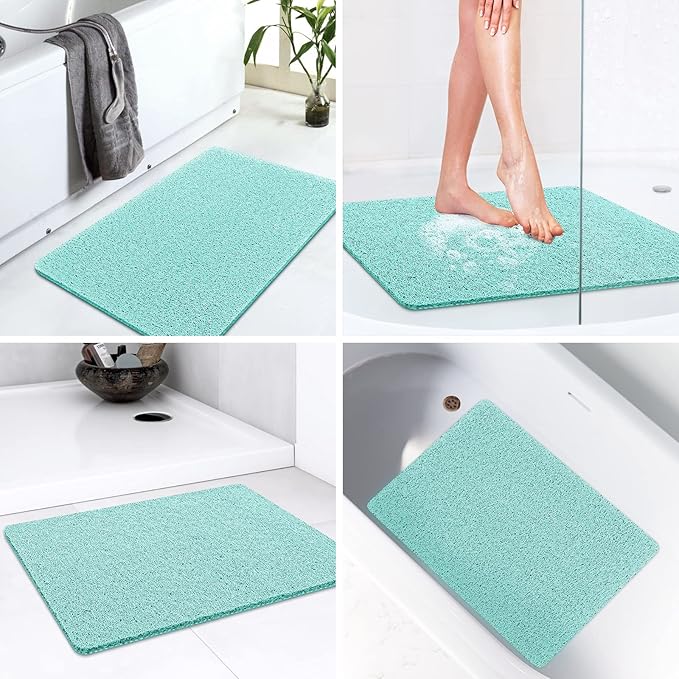 LuxStep Shower Mat Bathtub Mat,24x36 inch, Non-Slip Bath Mat with Drain, Quick Drying PVC Loofah Bathmat for Tub,Shower,Bathroom,Green
