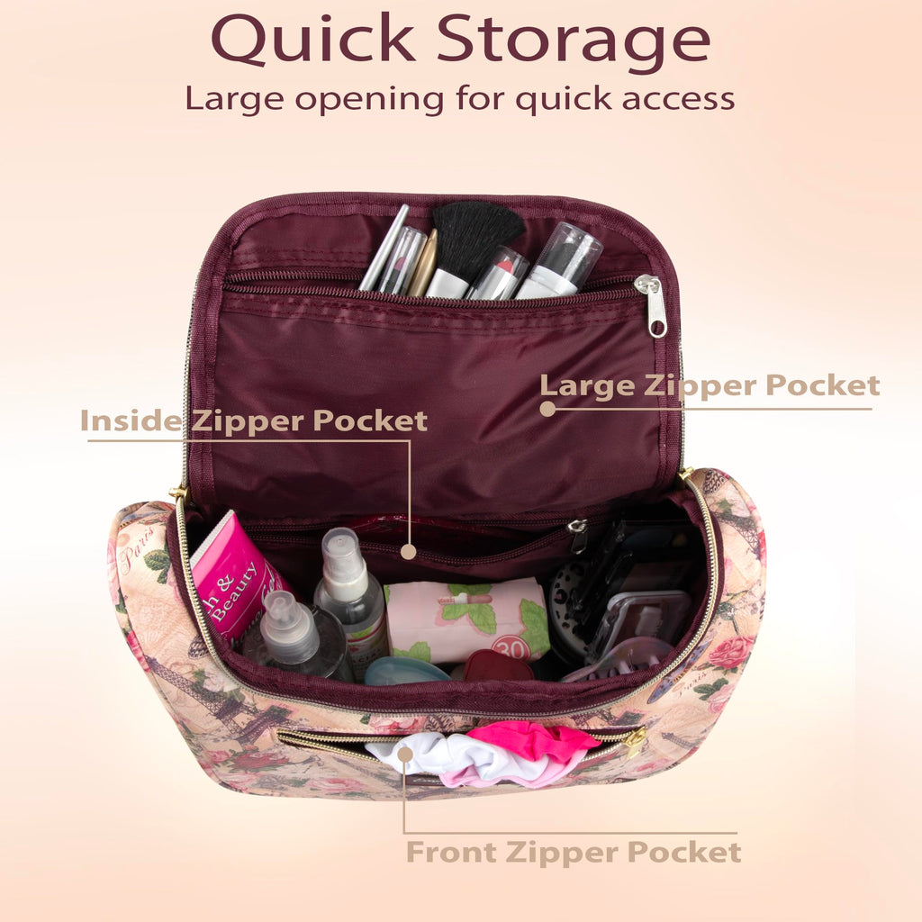 Emma & Chloe Large Cosmetic Case Makeup Organizer, Toiletry Bag for Women | 4 Section Waterproof Travel Make Up Organizing Bags (Pretty in Paris)