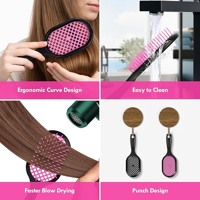 Aussumy Vented Detangling Hair Brush - 2 Pack Detangler Hairbrush for Effortless Tangle Removal - Ultra-Soft Bristles -For Natural Curly Straight Wet Dry Damaged Hair for Women Men Kids