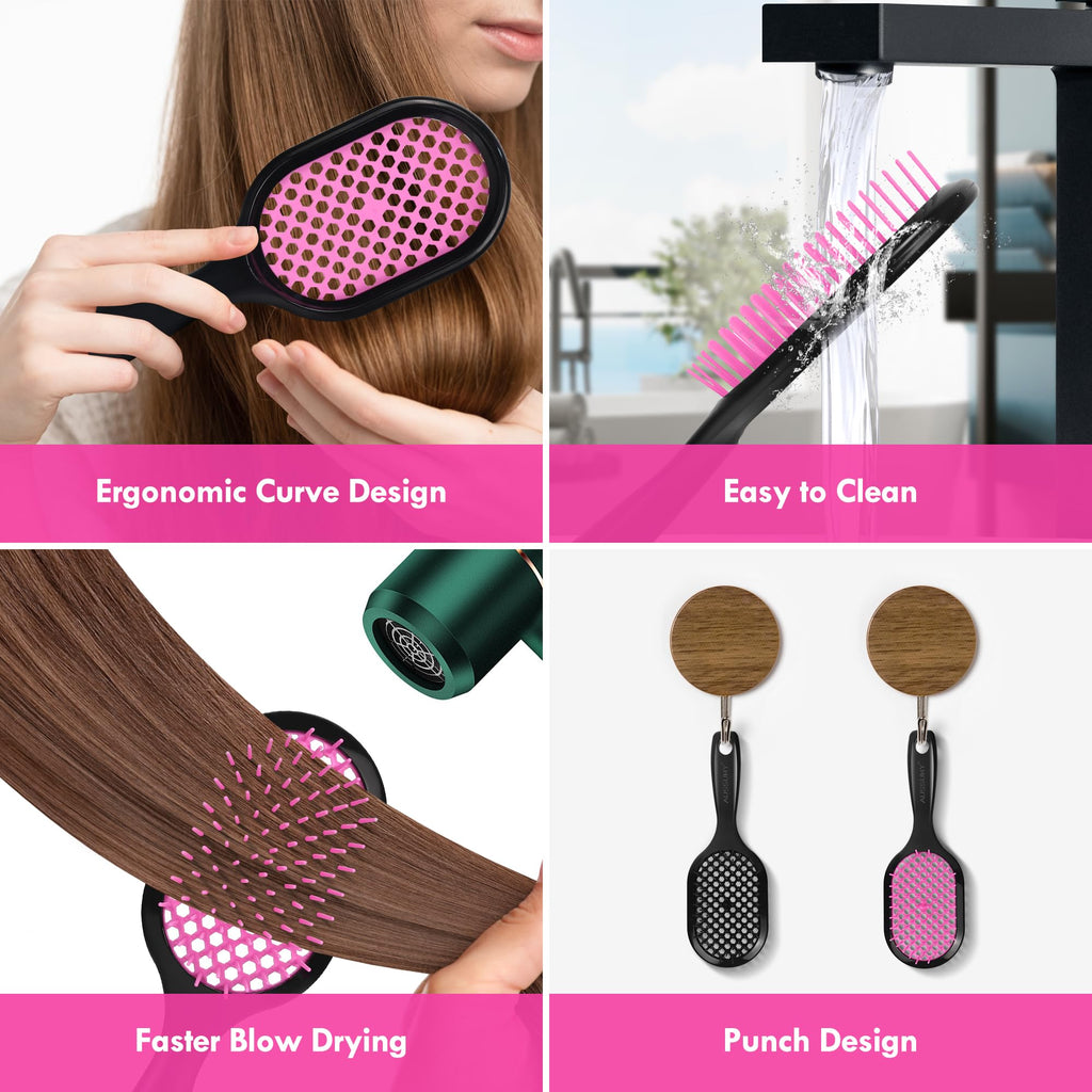 Aussumy 4 Pack Vented Detangling Hair Brush - Detangler Hairbrush with Soft Bristles for Effortless Tangle Free - Ideal for Wet Dry or Curly Damaged Hair for Women Men Kids