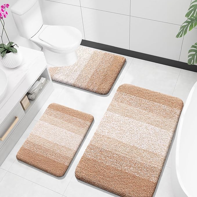 OLANLY Microfiber Bathroom Rugs Sets 3 Piece, 36"x24"+24"x16"+24"x20"