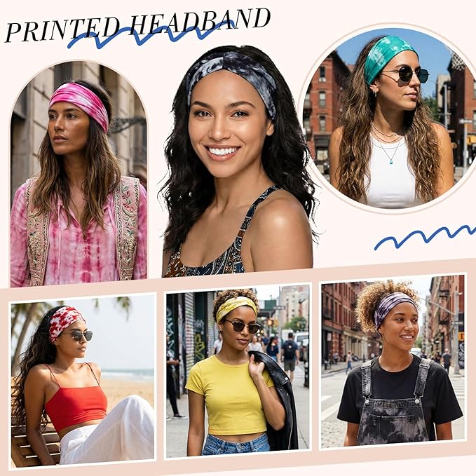 obeoby 8 Pack Tie Dye Headbands for Women, Boho Elastic Hair Bands