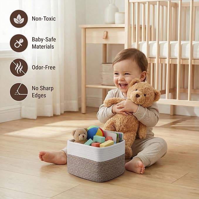 5-Pack Storage Cubes Woven Rope Baskets - 2 Sizes Organizer Bins for Closet, Shelf, Bookshelf, Nursery, Changing Table, Cube Storage Bins, Storage Baskets for Bathroom Toy & Home