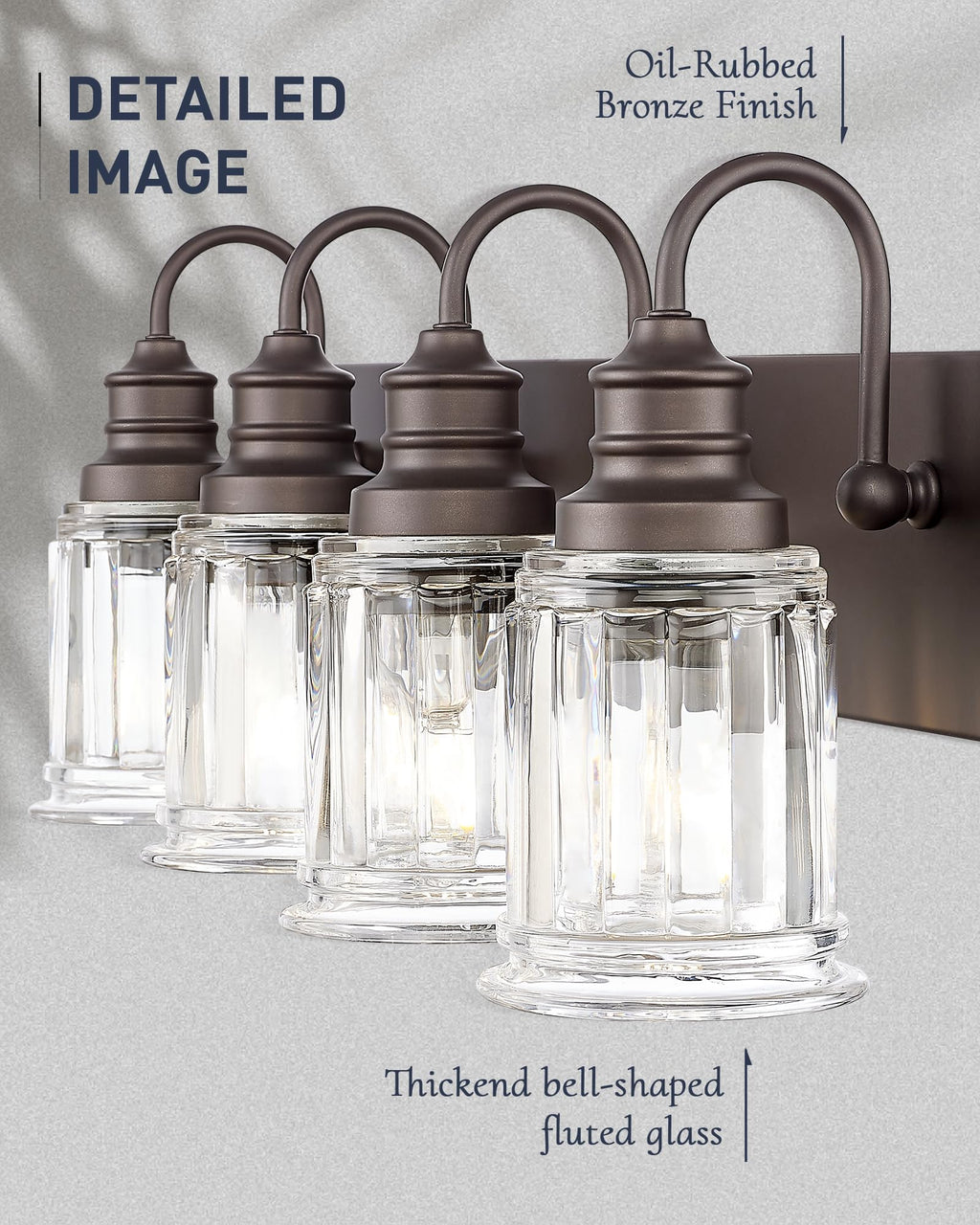 Bathroom Vanity Light - HWH 4-Light Vanity Lights for Bathroom Wall Mounted Light Fixtures Over Mirror, Oil Rubbed Bronze Vanity Light with Bell-Shaped Clear Glass, 5HZG106B-4W ORB