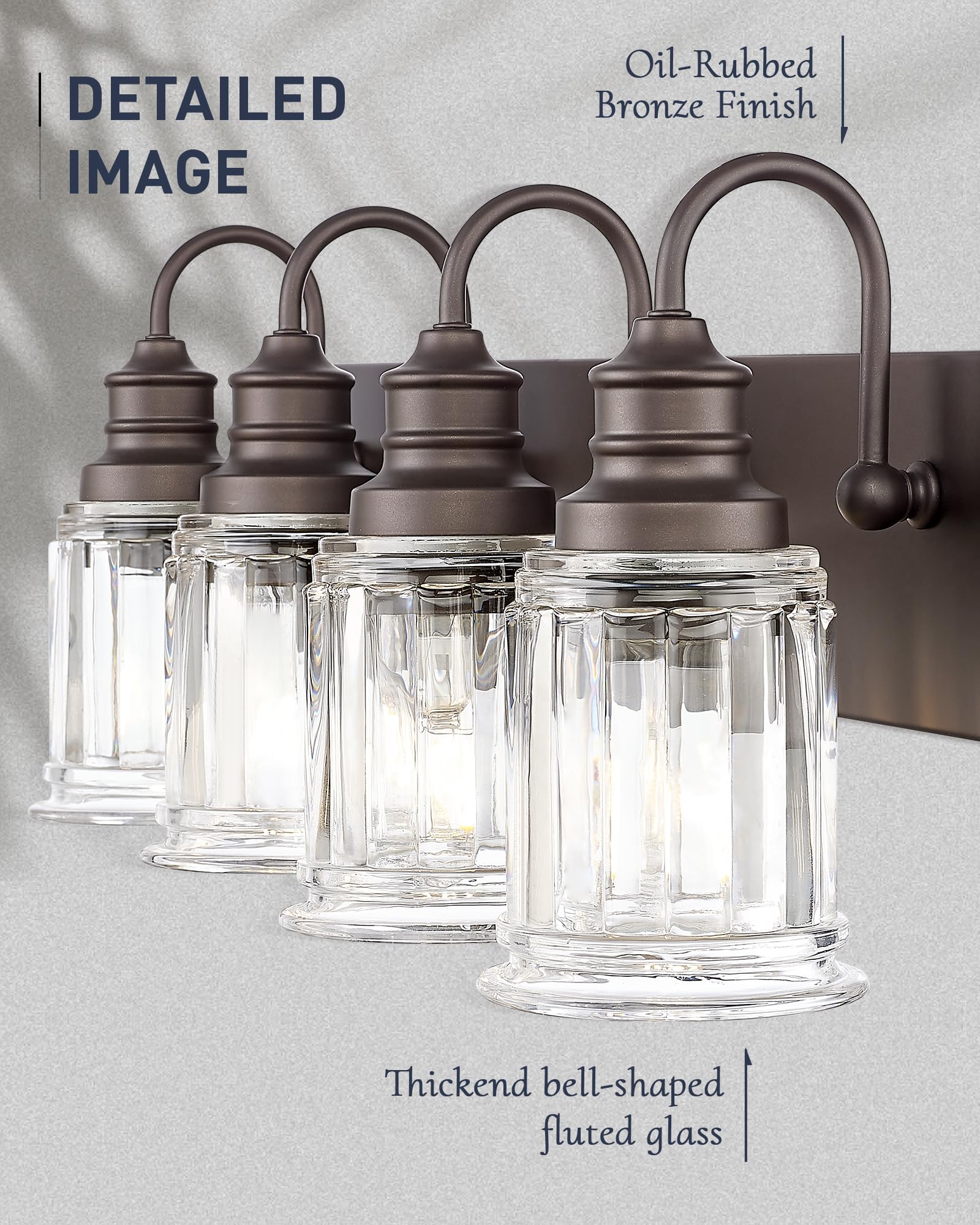 Bathroom Vanity Light - HWH 4-Light Vanity Lights for Bathroom Wall Mounted Light Fixtures Over Mirror, Oil Rubbed Bronze Vanity Light with Bell-Shaped Clear Glass, 5HZG106B-4W ORB