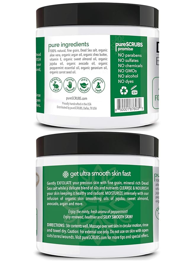 pureSCRUBS Moisturizing Peppermint Exfoliating Dead Sea Salt Body Scrub