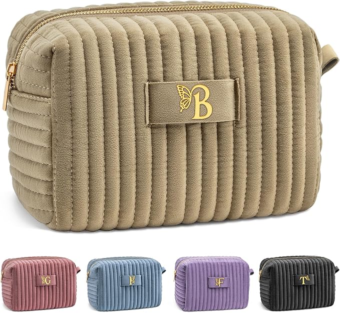 COSHAYSOO Sister Birthday Gifts for Women Best Friend Bestie Friendship Fashion Makeup Bag Make Up Cosmetic Pouch Travel Size Toiletries Skin Care Essentials Organizer Velvet Initial Letter B