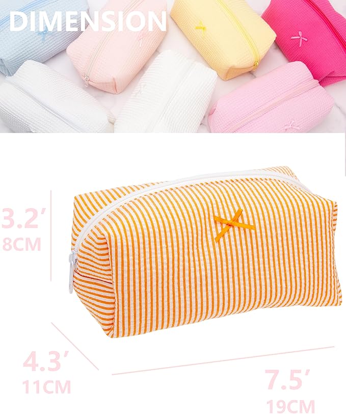 Cozy Makeup Bag for Women,Zipper Cosmetic Pouch,Stripe Orange,2 Pack