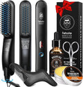 Beard Straightener Kit for Man- Heated Grooming Beard Brush, Beard Balm,Comb,Beard Growth Oil, Value Gift Set for Fathers Day,No-Scald,for Soft,Thick,Curly Beard,Prevent Damage