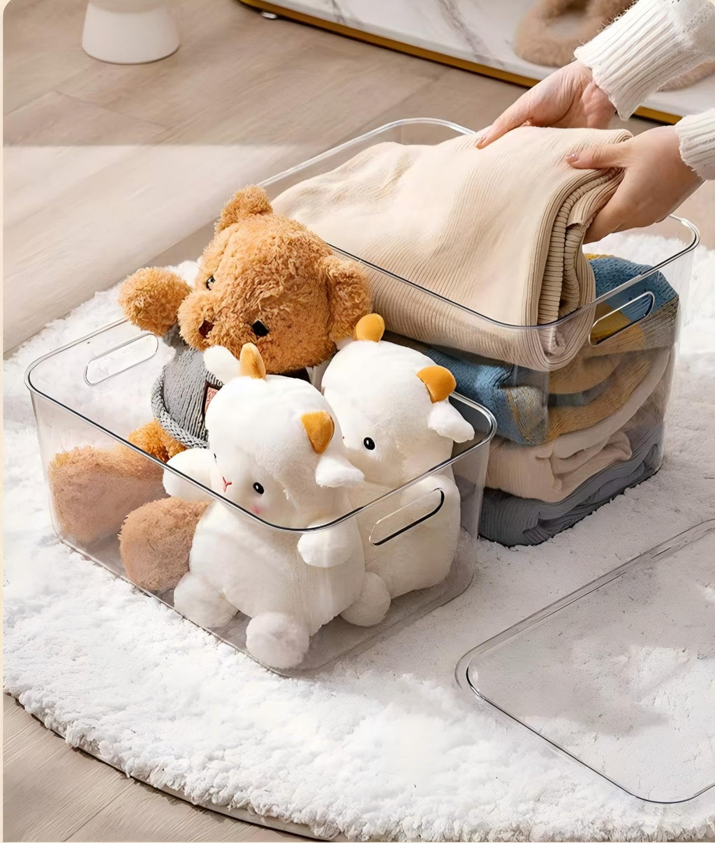 Ytteve 4 Pack Clear Storage Bins with Lids (14.4"x10.1"x9.5"), Heavy Duty Plastic Organizer Containers for Dog Food, Snacks, Books, Cosmetics, Pantry, Kitchen, Office - Thickened & Stackable