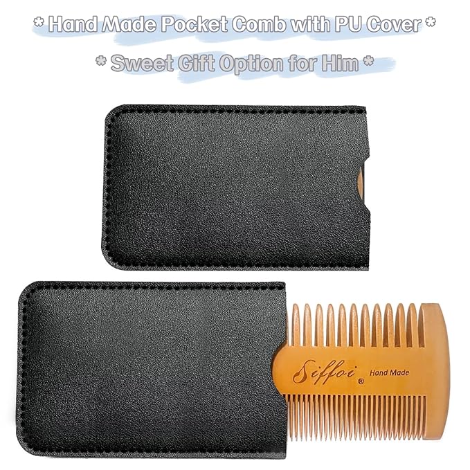 3PK Set Men's Beard Shaper Styling Tool with Pocket Wooden Comb & PU Cover