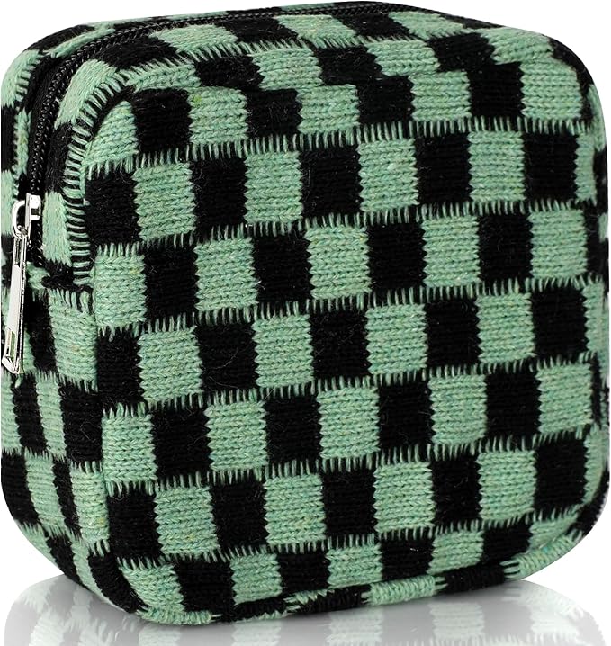 CekPo Sanitary Napkin Storage Bag, Menstrual Pad Zipper Bag Checkered Portable Period Bag Panty Liners, Tampon Storage Pouch for Women Ladies Daily Use Storage Purse Travel