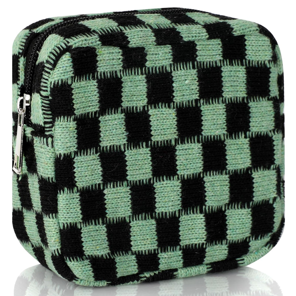 CekPo Sanitary Napkin Storage Bag, Menstrual Pad Zipper Bag Checkered Portable Period Bag Panty Liners, Tampon Storage Pouch for Women Ladies Daily Use Storage Purse Travel