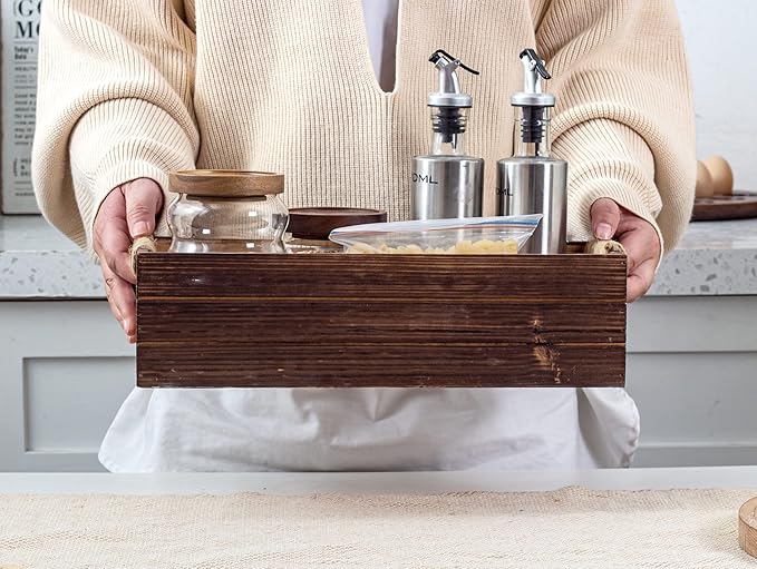 TIMRIS Rustic Wooden Box, Toilet Paper Holder, Farmhouse Bathroom Decor, Toilet Tank Basket, Decorative Storage Container (Rustic Brown)