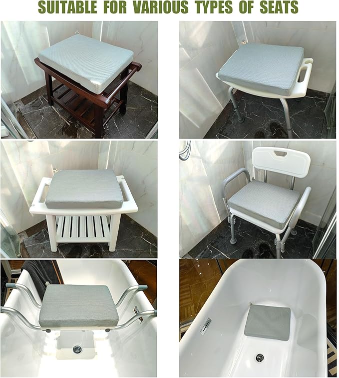 Gwremzlox Shower Seat Cushion,Thickened Shower Chair Cushion 4D Air Fiber Material,Machine Washable and Fast Drying Suitable for Shower Seats Bathtub Baths, Poolside Scenes，Light Gray