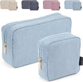 MAGEFY Makeup Bag for Purse, 2 Pcs Corduroy Cosmetic Bag for Girls Women Small Travel Makeup Pouch with Zipper(Blue)