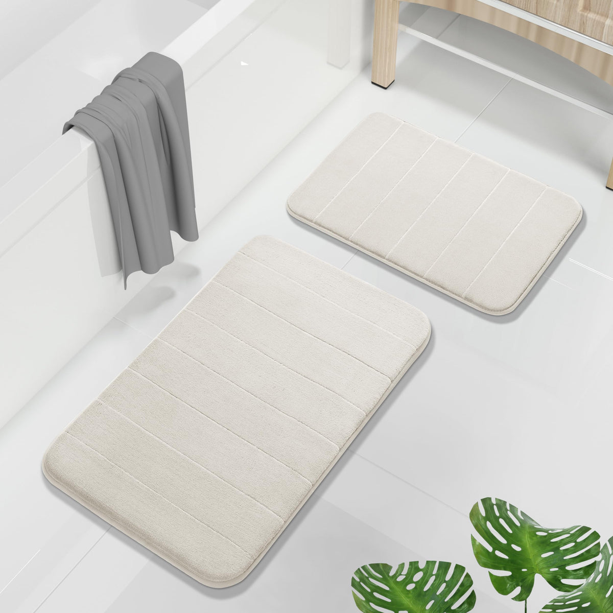 Yimobra Memory Foam Bathroom Mat Set, 24 x 17 & 24 x 20 in, Navy Blue