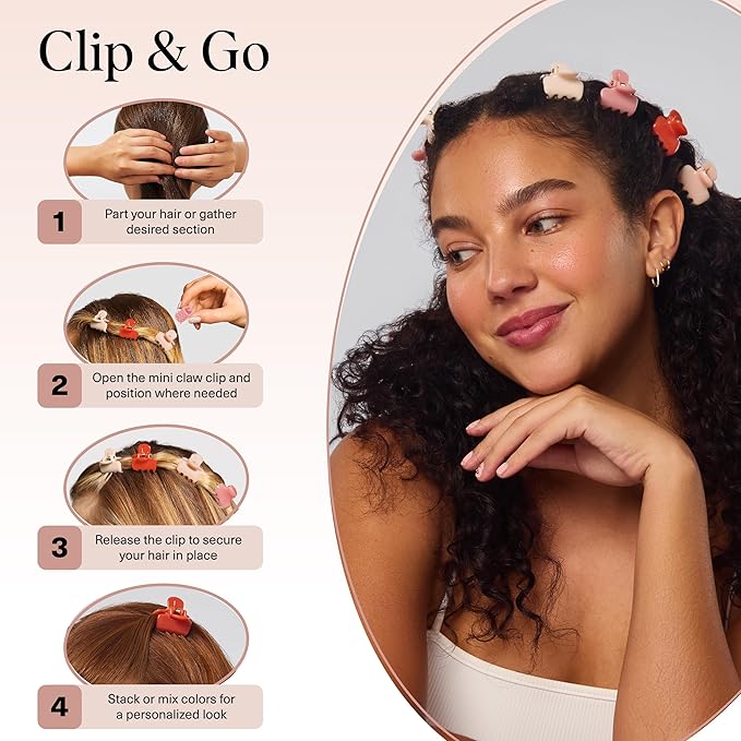 Kitsch Small Hair Clips for Women and Girls – Mini Claw Clips | Hair Accessories | Daily Styling, Recycled, Cherry Blossom Design – 8pc Set