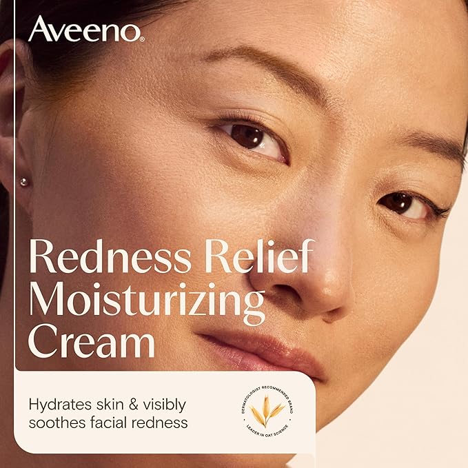 Aveeno Calm + Restore Redness Relief Moisturizing Face Cream, Non-Comedogenic Facial Moisturizer with Ceramide & Vitamin B5, Hydrating for Dry, Sensitive Skin, Hypoallergenic, Fragrance-Free, 1.7 Oz