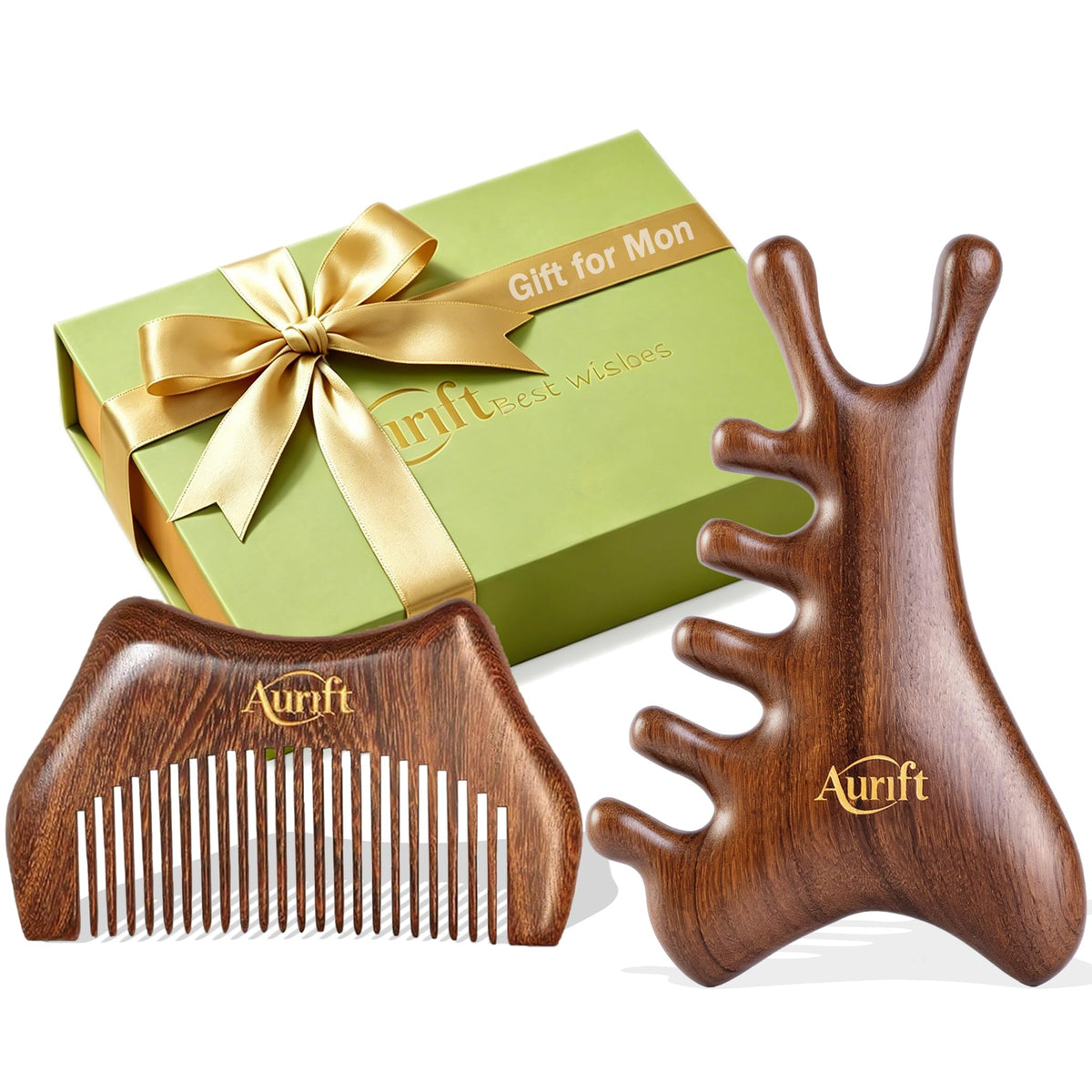 Aurift Mother’s Day Gift for Mom – Face Roller & Gua Sha Facial Tool in Premium Box – Wooden Face Massage Tool for Relaxation & Self Care, Stress Relief Gift for Women & Her