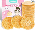 60-Count Compressed Facial Sponges|100% Natural Kickleen Cellulose Cosmetic Spa Sponges for Daily Facial Cleansing|Makeup and Mask Removal | Exfoliating | Skin Massage | Pore Exfoliation (Yellow)