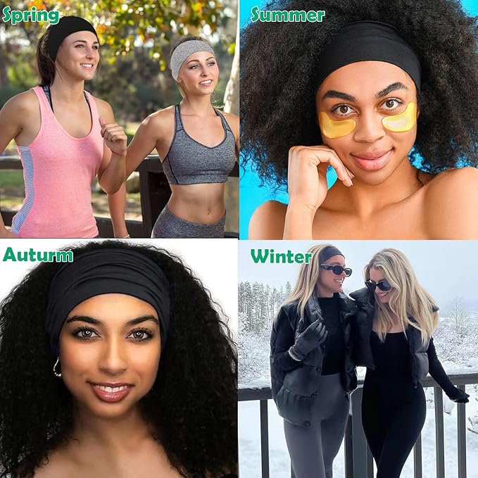 RITOPER Black Workout Head Bands for Women's Hair, Buttery Soft Non Slip Wide Thick Headbands, Solid Headband Hair Bands for Yoga, Running, Spa Day, Sports, Travel, Fashion