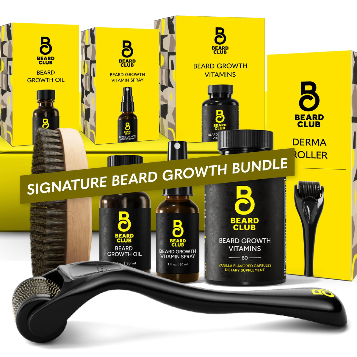Beard Club Derma Roller & Beard Growth Oil - Microneedling Roller with 540 Titanium Coated Microneedles & Cedar, Sandalwood Beard Oil