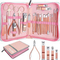 Manicure Set,ewinever 26PCS Professional Pedicure Kit Stainless Steel Nail Clippers Grooming Tools Kit Men and Women Nail Care Tools with Pink Leather Travel Case-Rose Gold