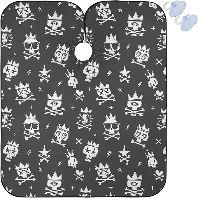 Visesunny Barber Cape - Cool Skull In Crown Black Doodle Polyester Hair Cutting Salon Apron Anti-Static Haircut Water-Resistant Shaving Cloth Beard Shaving Bib Hairdressing Cape