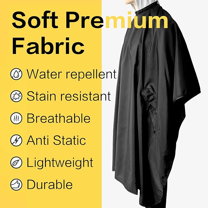 Salon Professional Barber Cape with Multi Position Snap Closure Hair Cutting Kits Thin Hairdressing Capes for Unisex 47” * 56”