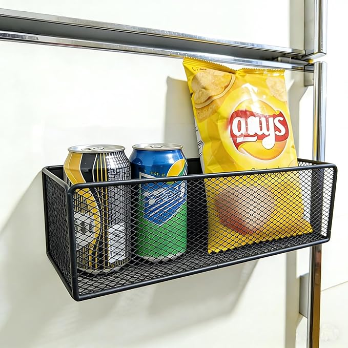 Magnetic Basket Organizer Holder for Fridge，Magnetic Shelf for Washing Machine， Magnetic Mesh Basket, Black Rectangular Steel Shelf Organizer, 10.43 x 4.92 x 3.15 Inches (Black , 1 pack)