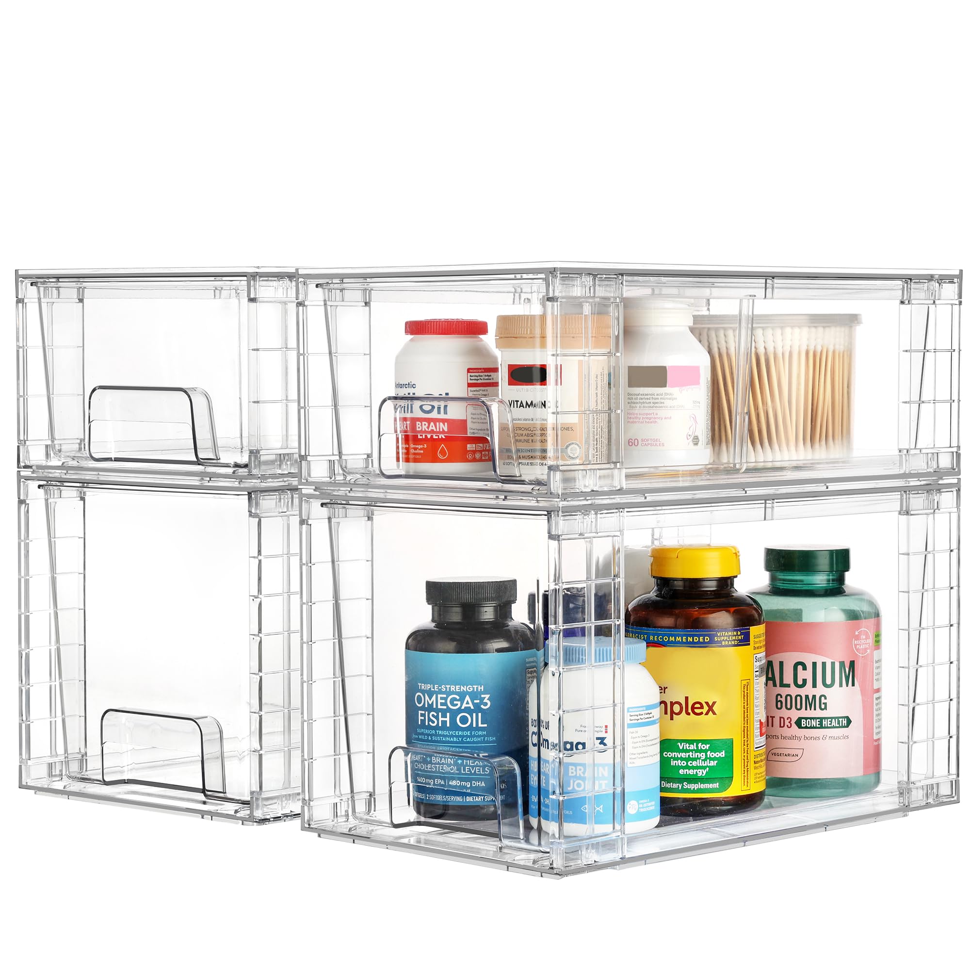 Vtopmart Clear Stackable Storage Drawers, 6 Pack Medium Organizer Set