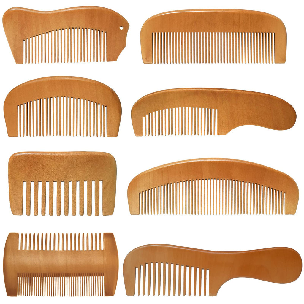 8 Pieces Wooden Comb for Men Wide Wooden Beard Handmade Anti Static Fine Teeth Combs No Snag Brush for Beard, Hair, Mustache