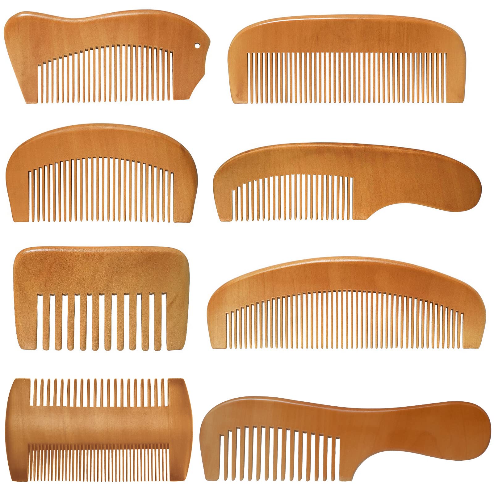 8 Pieces Wooden Comb for Men Wide Wooden Beard Handmade Anti Static Fine Teeth Combs No Snag Brush for Beard, Hair, Mustache
